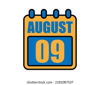 9 August calendar. August calendar icon in blue and orange. Vector Calendar Page Isolated on White Background.
