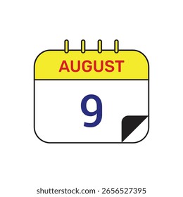 9 agosto calendário ícone vetor ilustração design