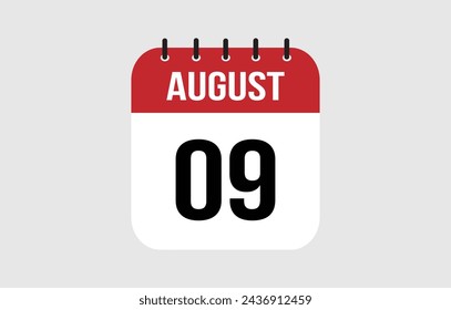 9 August Calendar. August Calendar Vector Illustration.