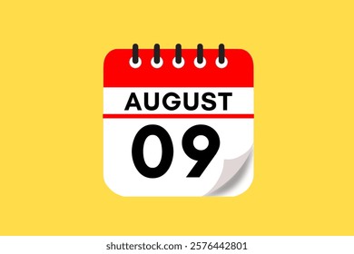 9 August month single day vector, illustration, calendar with red, black, white and yellow color background calendar August 9