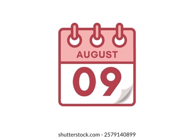 9 August month single day vector, illustration, calendar with maroon, rose and white color background calendar August 9