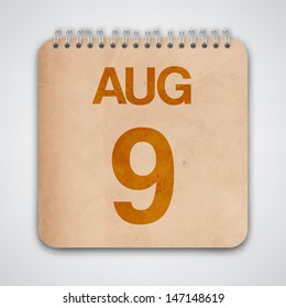 9 August on Old Notebook Vector 