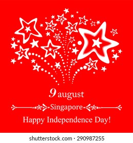 9 August.  Singapore Independence Day. Celebration red background with fireworks and place for your text. Vector Illustration