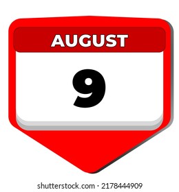 9 August vector icon calendar day. 9 date of august. Ninth day of august. 9th date number. 9 day calendar. Nine date. Independence day of Singapore, National Book Lovers