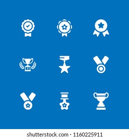 9 award icons in vector set. medal, trophy, prize and first prize trophy illustration for web and graphic design