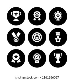 9 award icons in vector set. trophy, medal, prize and trophy shape illustration for web and graphic design