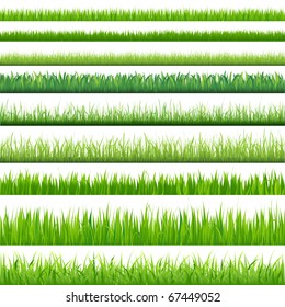 9 Backgrounds Of Green Grass, Isolated On White Background, Vector Illustration