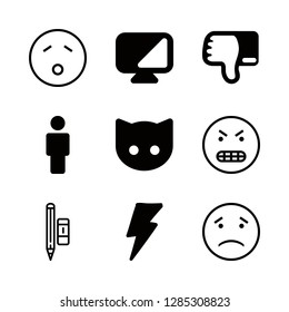 9 bad icons with lightning and sad face stroke in this set