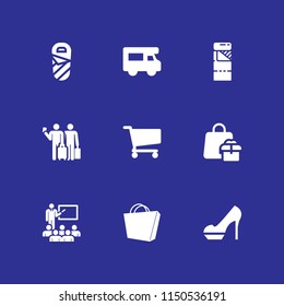 9 bag icons in vector set. shopping bag, sleeping bag, shoe and school illustration for web and graphic design