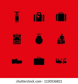 9 bag icons in vector set. backpack, boxing bag, suitcase and travel case illustration for web and graphic design