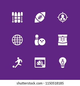 9 ball icons in vector set. bowling, decorated, sports and competition and goal illustration for web and graphic design