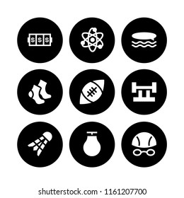 9 ball icons in vector set. atom, slots coincidence, punching ball and cotton illustration for web and graphic design