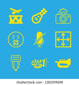 9 band icons with muted and trumpet musical wind instrument in this set