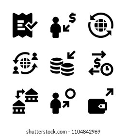 9 Banking icons vector set. subtotal, data, receipt and flat illustration for web.