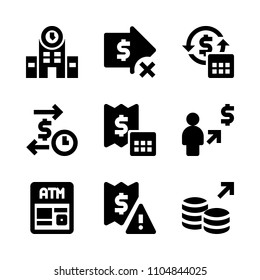 9 Banking icons vector set. quote, screen, bookkeeping and machine illustration for web.