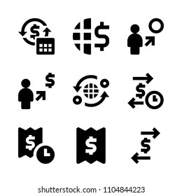 9 Banking icons vector set. receipt, symbol, tax and pile illustration for web.