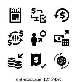9 Banking icons vector set. sale, dollar, transaction and hand illustration for web.