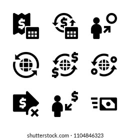 9 Banking icons vector set. bill, pile, customer and euro illustration for web.