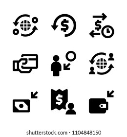 9 Banking icons vector set. counter, cryptocurrency, reader and rich illustration for web.