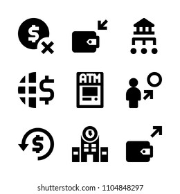 9 Banking icons vector set. man, growth, invest and monitor illustration for web.