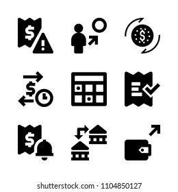 9 Banking icons vector set. file, hand, graph and expense illustration for web.