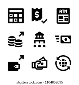 9 Banking icons vector set. set, coin, document and pin illustration for web.