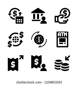 9 Banking icons vector set. standing, cartoon, bookkeeping and e-commerce illustration for web.
