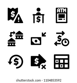 9 Banking icons vector set. deposit, automatic, tax and electronic illustration for web.