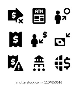 9 Banking icons vector set. isolated, atm, vector and total illustration for web.