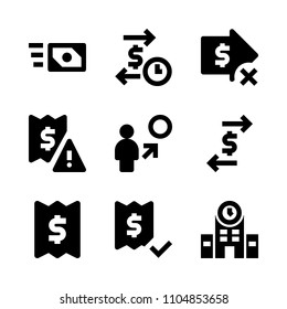 9 Banking icons vector set. success, laptop, template and tax illustration for web.