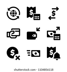 9 Banking icons vector set. isolated, exchange, purse and quantity illustration for web.