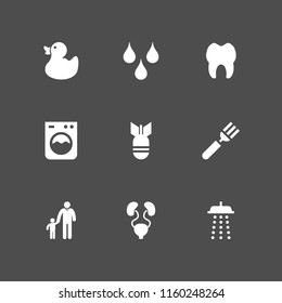 9 bathroom icons in vector set. father and son, bomb, shower and tooth illustration for web and graphic design