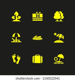 9 beach icons in vector set. suitcase, hammock, vacations and pool illustration for web and graphic design