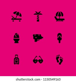 9 beach icons in vector set. hammock, holiday, vacation and sunbed illustration for web and graphic design
