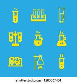 9 beaker icons with lab experiment and lab test tubes in this set
