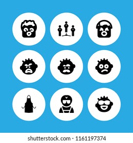 9 beard icons in vector set. apron silhouette, dazed, yawning and manly illustration for web and graphic design