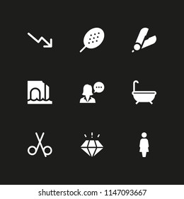 9 beauty icon set with loss, diamond and bath vector illustration for graphic design and web