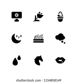 9 beauty icons in vector set. cloud, horse, hanging pot and dermis illustration for web and graphic design