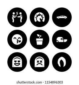 9 beauty icons in vector set. spring, horse, in love and sportcar illustration for web and graphic design