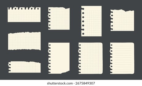 9 beige gerissene PapierNotebookteile