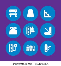 9 belt icons in vector set. skirt, conveyor belt, construction and tools and seat illustration for web and graphic design
