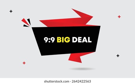 9 TO 9 big deal editable vector art illustration web banner icon badge design with red gradient black and light gray background perfect for modern digital marketing and branding projects
