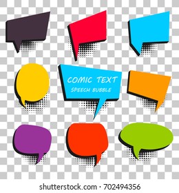 9 Big set picture blank template pop art colored comic text speech bubble halftone dot background. Comics book dialog empty cloud, space cartoon box pop-art. Creative idea conversation explosion