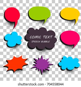 9 Big set picture blank template pop art colored comic text speech bubble halftone dot background. Comics book dialog empty cloud, space cartoon box pop-art. Creative idea conversation explosion