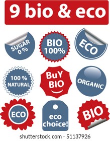9 bio & eco stickers. vector