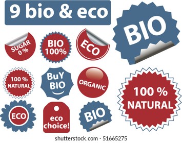 9 stickers biológicos y ecológicos. vector