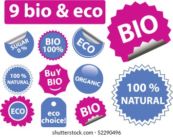 9 bio & eco stickers. vector
