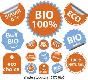 9 stickers biológicos y ecológicos. vector