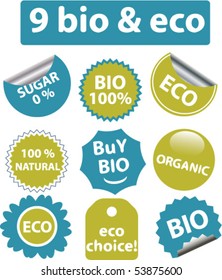 9 bio & eco stickers. vector