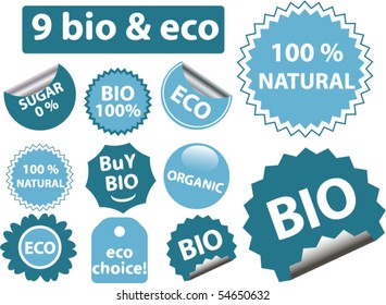 9 bio & eco stickers. vector